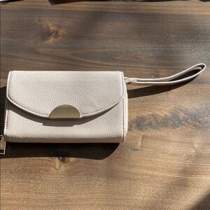 Francesca’s Wristlet or Crossbody Wallet Clutch - Beige with Gold Detail